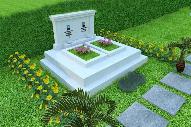 Mộ đôi đá granite màu trắng mang vẻ đẹp thuần khiết
