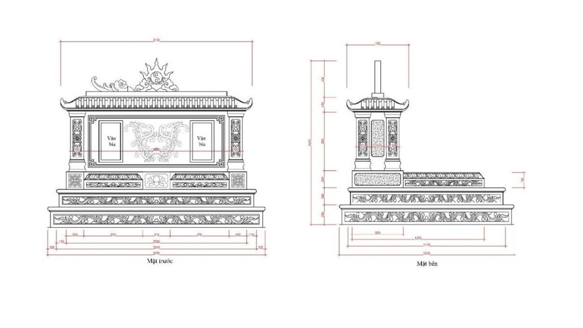 Bản thiết kế mộ đá đôi một mái