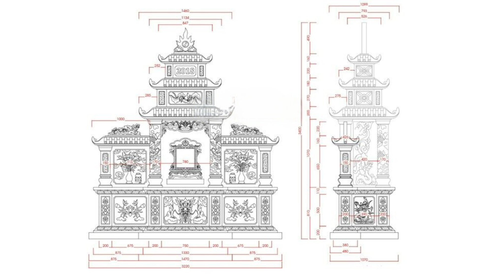 Bản thiết kế mộ đá đôi ba mái
