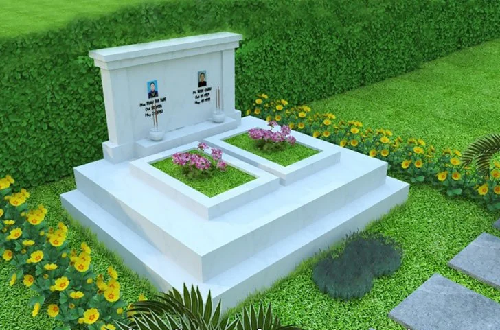 Mộ đá đôi làm từ đá trắng nguyên khối
